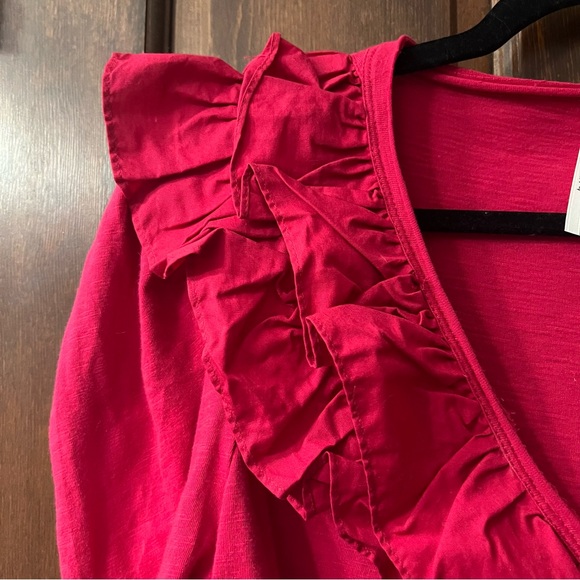 by Anthropologie Ruffle V Neck Long Sleeve Tee Blouse Small - Picture 6 of 11